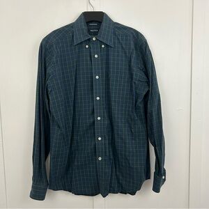 Nautica Men’s Green & Navy Plaid Button-Down Shirt size Med